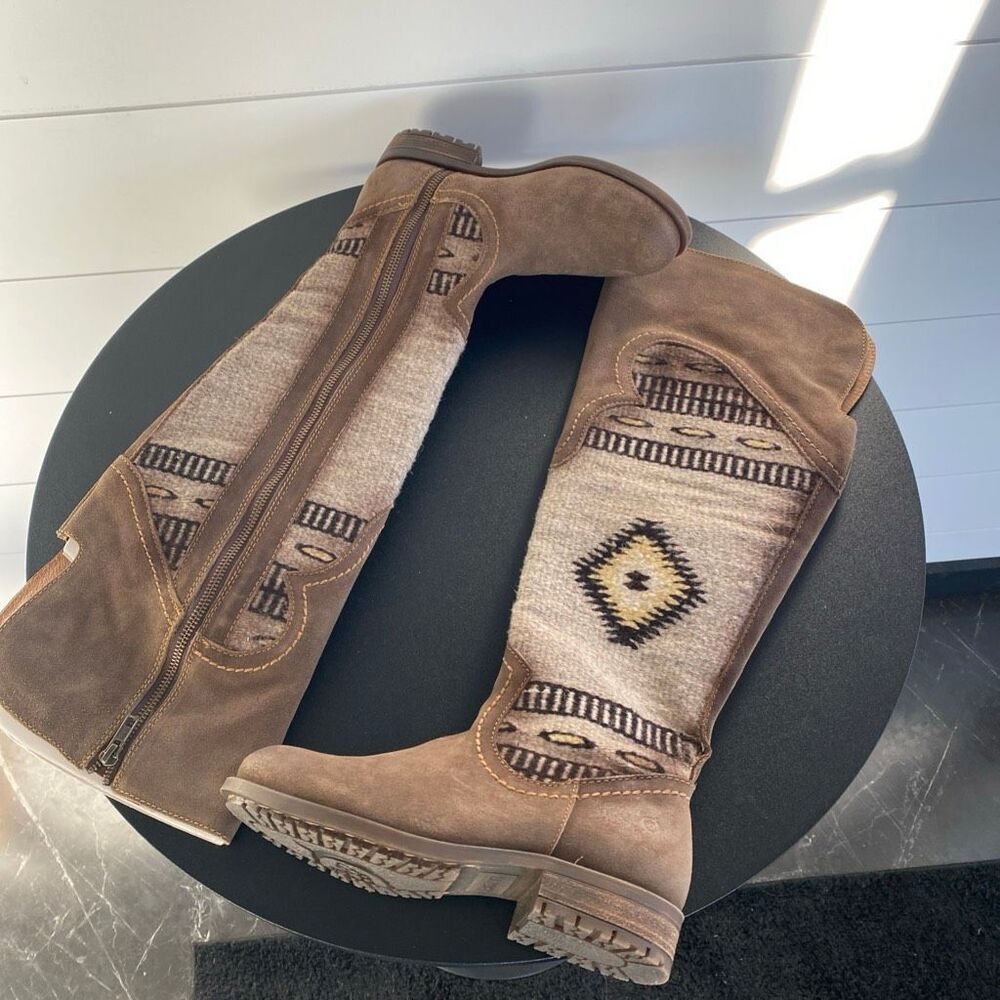 Born Lucero Tall Blanket Boots Leather Women Sz 6 Taupe Western Tribal - Picture 11 of 16